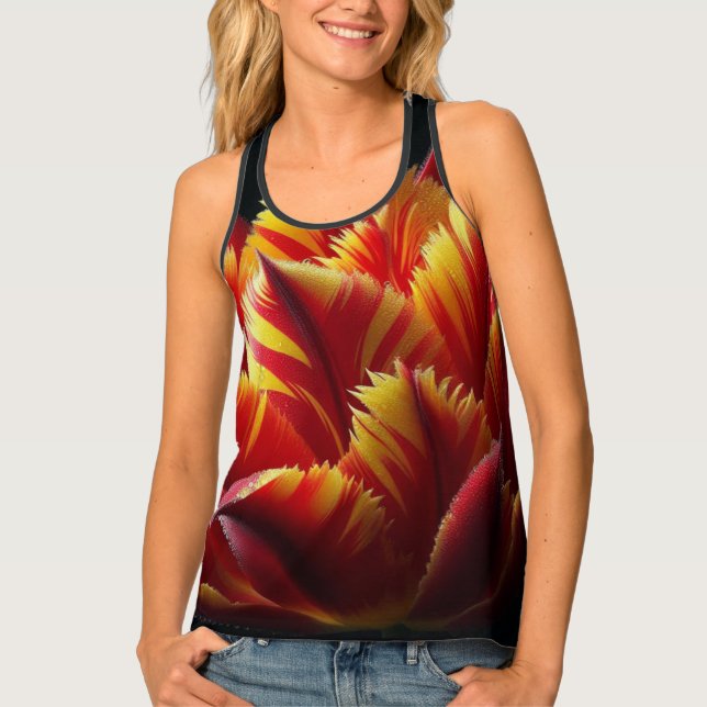 Parrot Tulip Floral Red and Yellow Tank Top (Front)