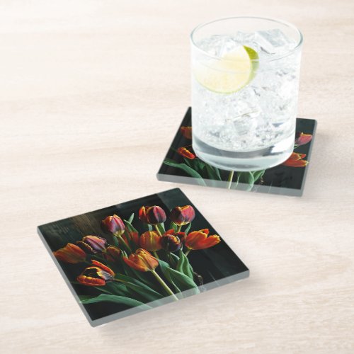 Parrot Tulips Glass Coaster