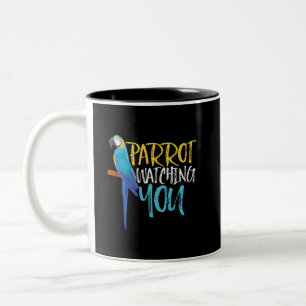 Parrot Watching You Funny Pet Bird Lover Two-Tone Coffee Mug