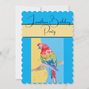 Parrot Watercolor Boys Birthday Party Invitation