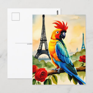 Parrot with an Eiffel tower, Postcrossing Postcard