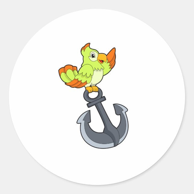 Parrot with Anchor Classic Round Sticker (Front)