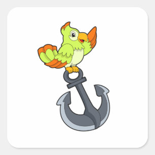 Parrot with Anchor Square Sticker