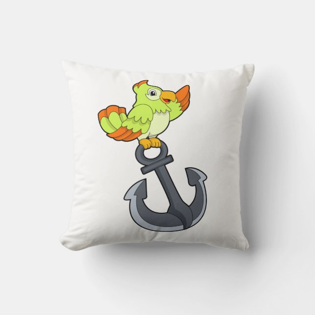 Parrot with Anchor Throw Pillow (Front)