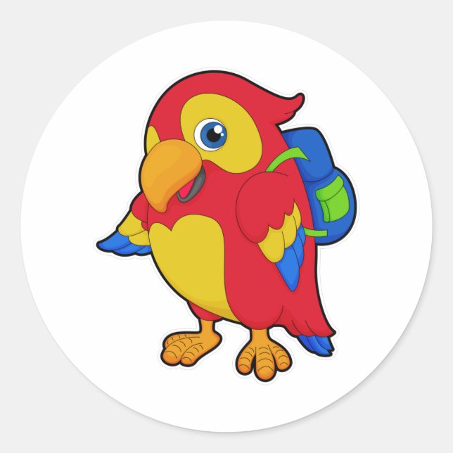Parrot with Backpack Classic Round Sticker (Front)