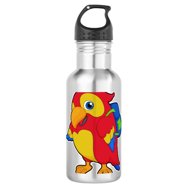 Parrot with Backpack Stainless Steel Water Bottle (Front)
