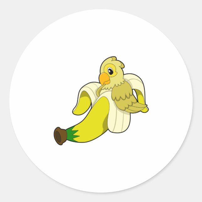 Parrot with Banana Classic Round Sticker (Front)