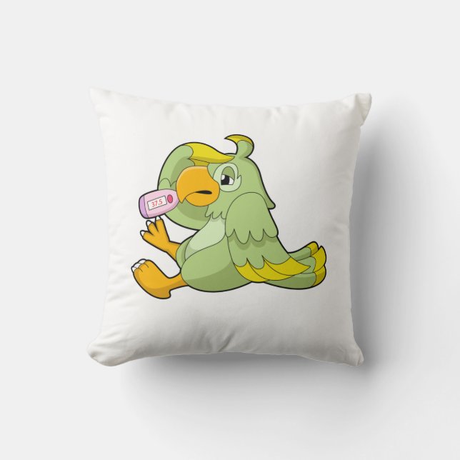 Parrot with Clinical thermometer Throw Pillow (Front)