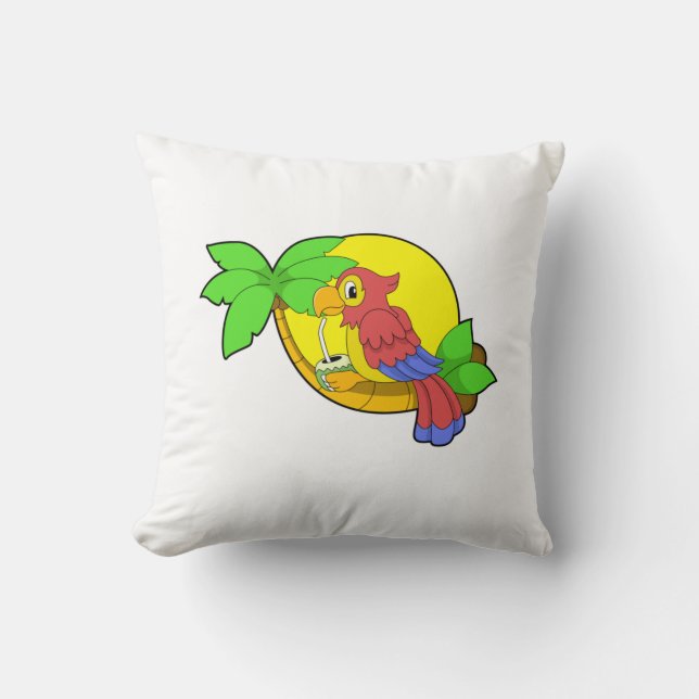 Parrot with Coconut Throw Pillow (Front)