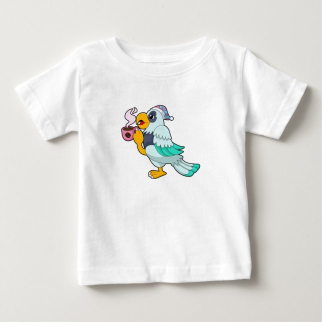 Parrot with Cup of Coffee Baby T-Shirt (Front)