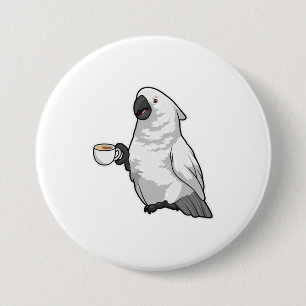 Parrot with Cup of Coffee Button