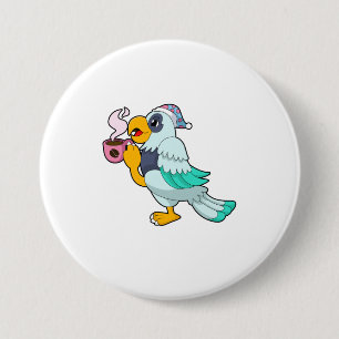 Parrot with Cup of Coffee Button