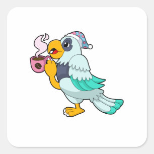 Parrot with Cup of Coffee Square Sticker