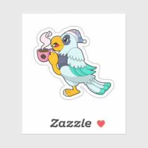 Parrot with Cup of Coffee Sticker