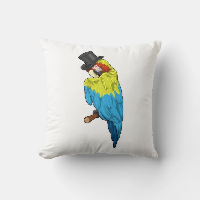 Parrot with Cylinder Throw Pillow (Front)
