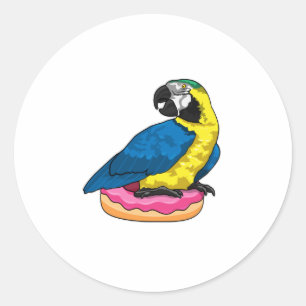 Parrot with Donut Classic Round Sticker