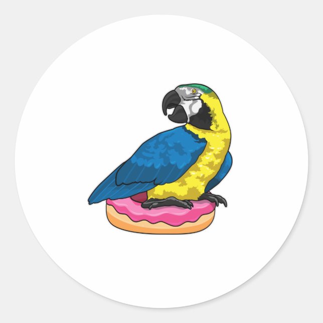 Parrot with Donut Classic Round Sticker (Front)