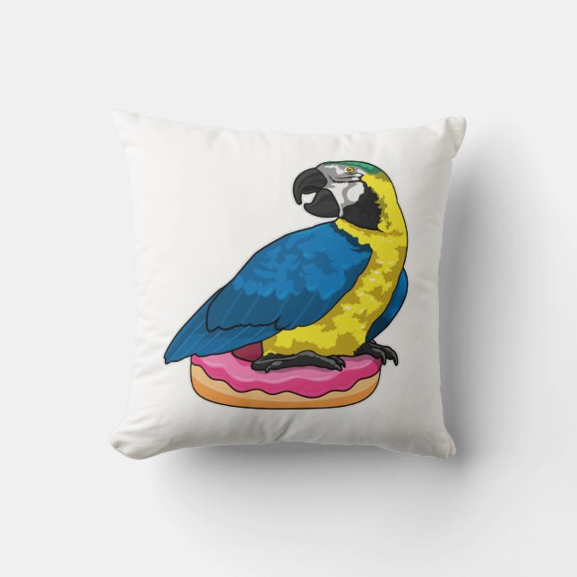 Parrot with Donut Throw Pillow (Front)