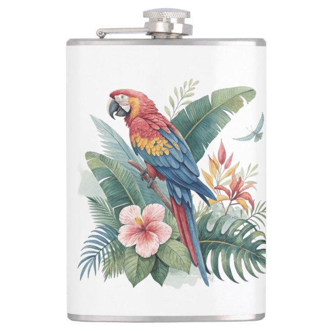Parrot With Flowers Flask (Front)