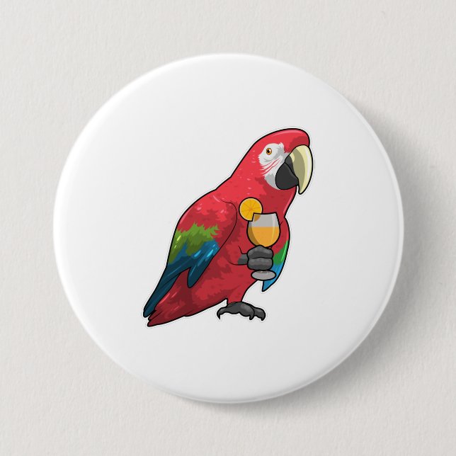 Parrot with Glass of Orange juice Button (Front)