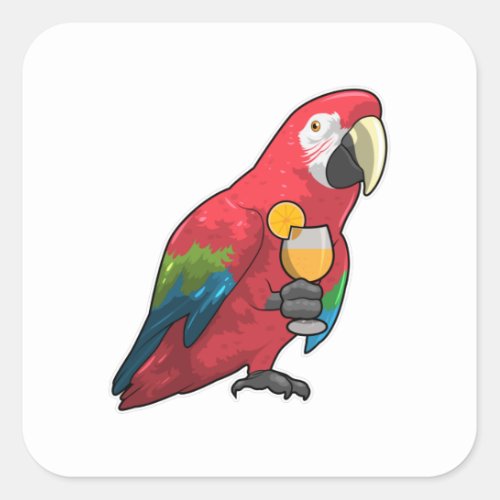 Parrot with Glass of Orange juice Square Sticker