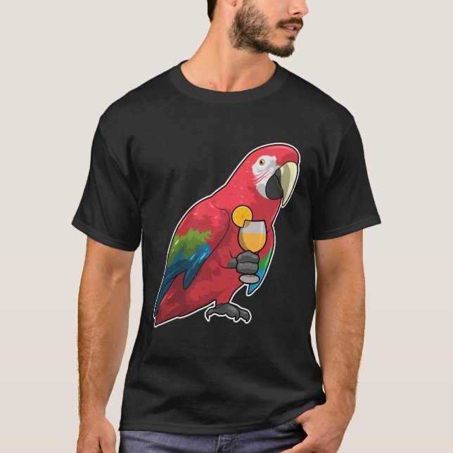 Parrot with Glass of Orange juice T-Shirt (Front)