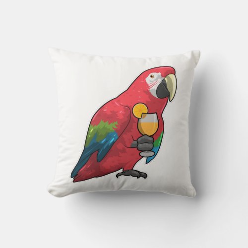 Parrot with Glass of Orange juice Throw Pillow