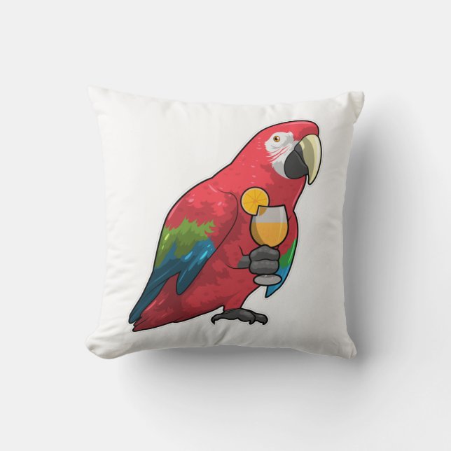 Parrot with Glass of Orange juice Throw Pillow (Front)