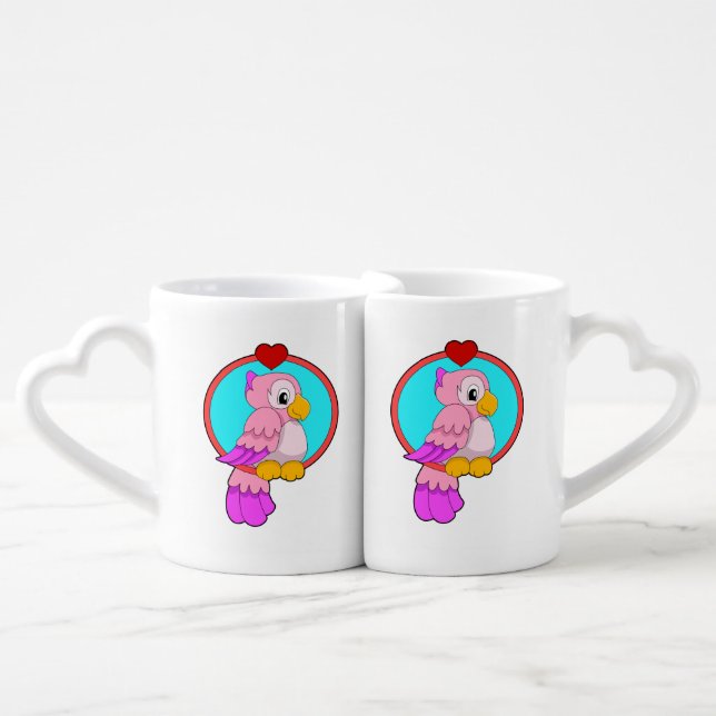 Parrot with Heart Coffee Mug Set (Front Nesting)
