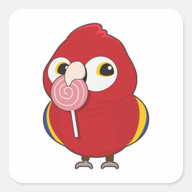 Parrot with Lollipop Square Sticker (Front)