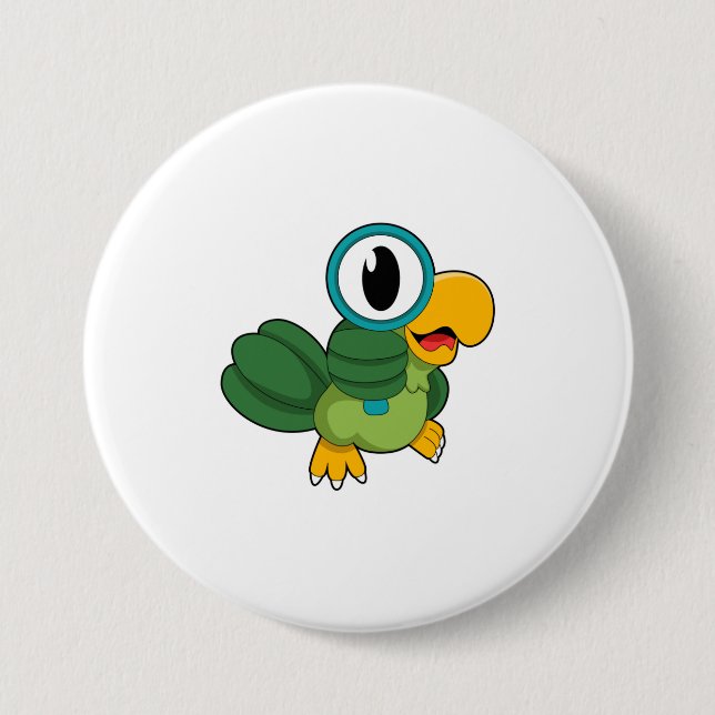 Parrot with Magnifying glass Button (Front)