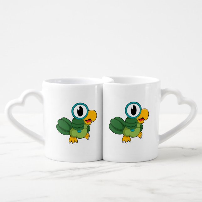 Parrot with Magnifying glass Coffee Mug Set (Front Nesting)