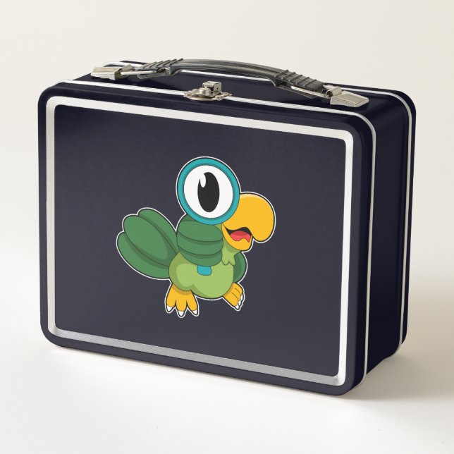 Parrot with Magnifying glass Metal Lunch Box (Front)