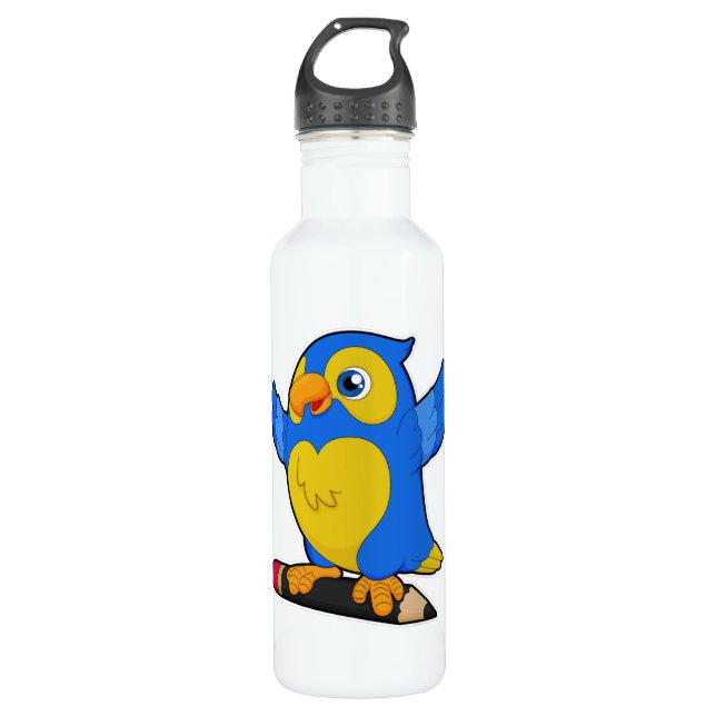Parrot with Pencil Stainless Steel Water Bottle (Front)