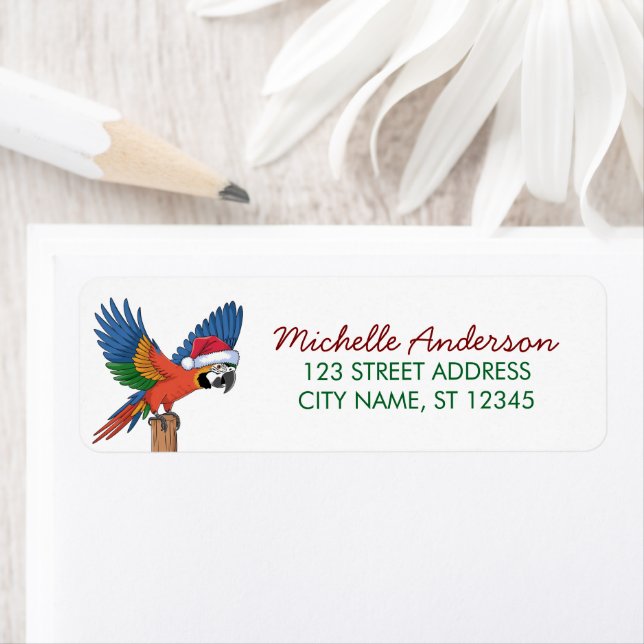  Parrot with Santa Hat Christmas Return Address    Label (Insitu)