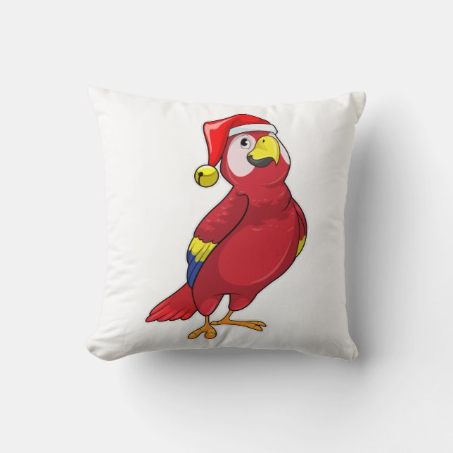 Parrot with Santa hat Throw Pillow (Front)