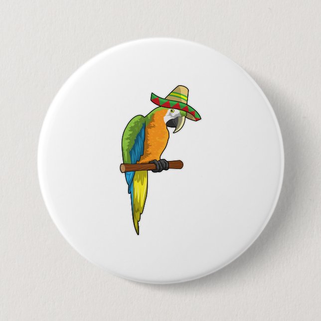 Parrot with Straw hat Button (Front)