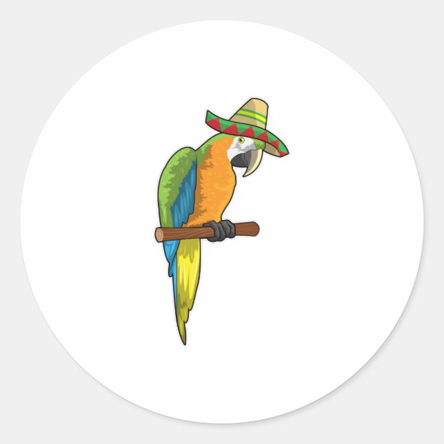 Parrot with Straw hat Classic Round Sticker (Front)