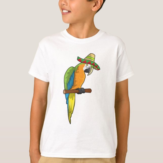 Parrot with Straw hat T-Shirt (Front)