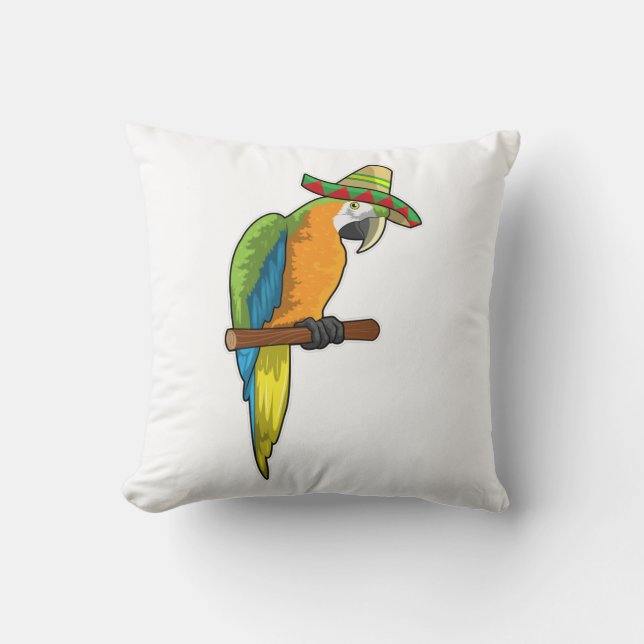 Parrot with Straw hat Throw Pillow (Front)