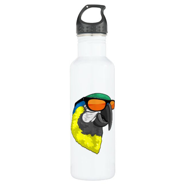 Parrot with Sunglasses Stainless Steel Water Bottle (Front)