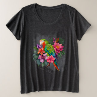 Parrot with Tropical Flowers - Embrace Nature Plus Size T-Shirt