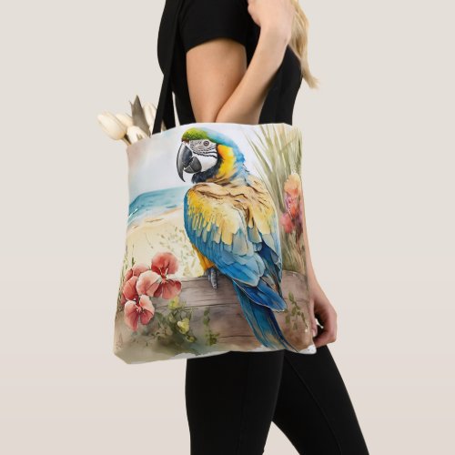 Parrot with Tropical Flowers Tote Bag