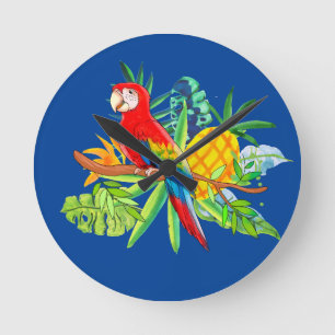 parrot with tropical plants bandana round clock