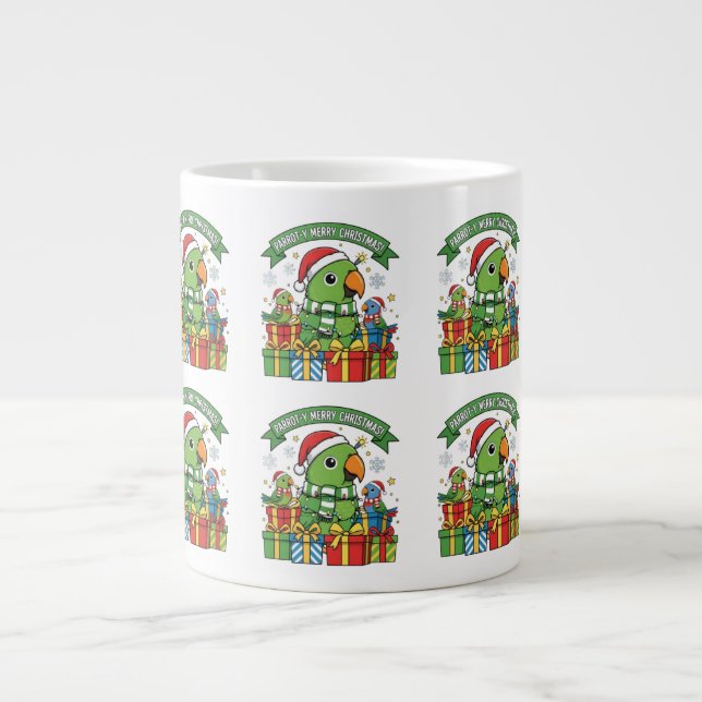 Parrot-y Merry Christmas – Cute Festive Parrot Hol Giant Coffee Mug (Front)