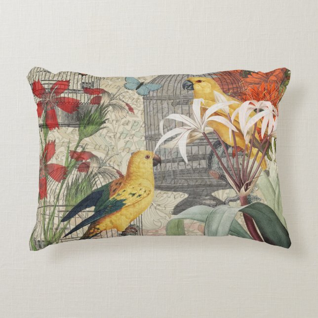 Parrot Yellow Tropical Antique Flower  Accent Pillow (Front)
