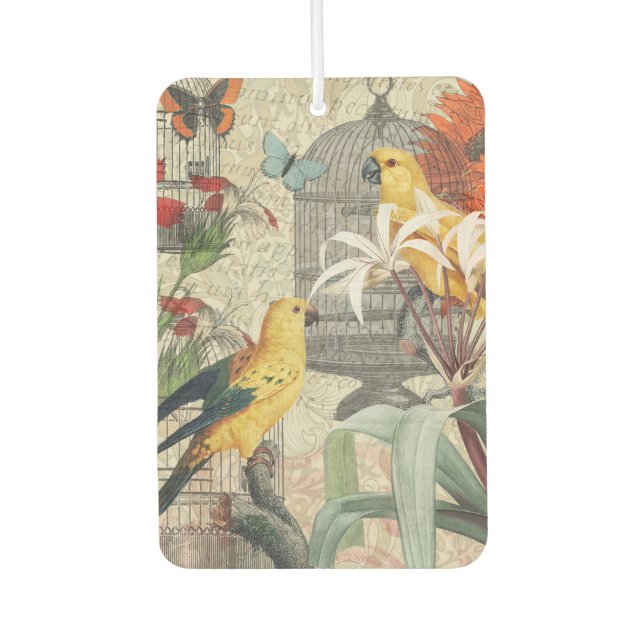 Parrot Yellow Tropical Antique Flower  Air Freshener (Front)