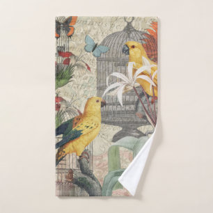 Parrot Yellow Tropical Antique Flower Bath Towel Set