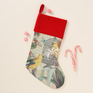 Parrot Yellow Tropical Antique Flower  Christmas Stocking