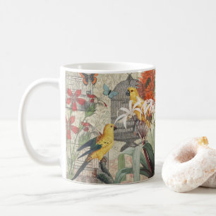 Parrot Yellow Tropical Antique Flower Coffee Mug